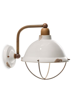 Wall lamp in white ceramic and aged brass - Wall lights by Ferroluce