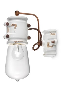 Vintage wall lamp C1523 white and antique brass - Wall lights by Ferroluce