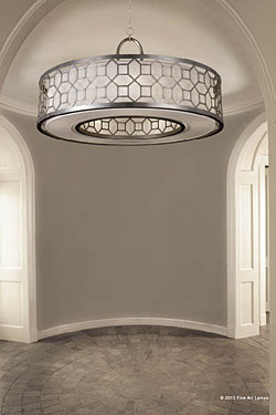 Allegretto lustre rond et lin naturel-  Version décorée à la feuille d'argent