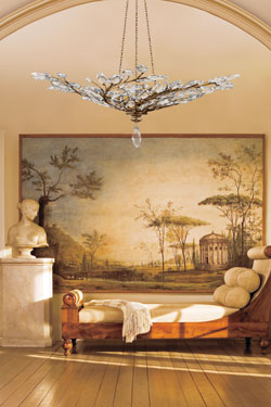 Crystal Laurel lustre cristal en bouquet de branchages vieil or - 