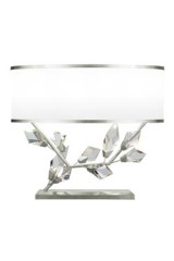Table lamp with white shade and silver finish base, facing right - Table lamps by Fine Art Lamps