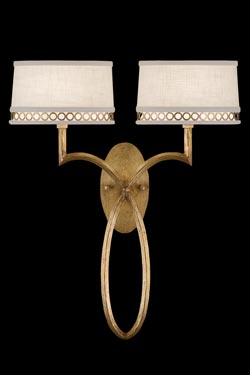 Allegretto double wall light in natural linen decorated with gold leaf - Wall lights by Fine Art Lamps