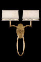 Allegretto double wall light in natural linen decorated with gold leaf - Wall lights by Fine Art Lamps