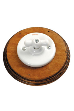 Garby Colonial interrupteur rotatif en porcelaine blanche et bois vieilli va et vient  - Interrupteurs by Fontini