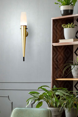 Bacon aubergine and gold conical wall light