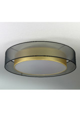 Cylindrical ceiling lamp in gold lamé fabric and black veil - Ceiling lights by Hind Rabii