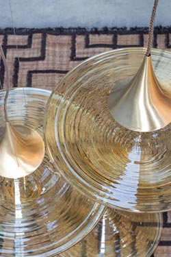 Disca large amber glass spinning top pendant 60cm