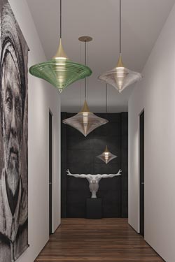 Disca small hanging lamp in green glass 42cm