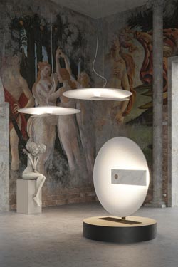 Meridiana pendant in fiberglass and marble