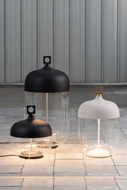 T-cotta lantern table lamp in black ceramic