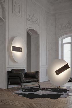 Meridiana round wall lamp in fiberglass and wenge wood