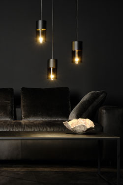 Aura suspension 3 lumières noire et verre fumé