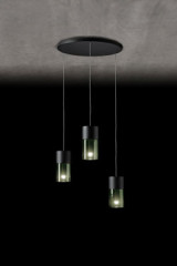 Aura suspension 3 lumières noire et verre fumé - Suspension by Holtkötter