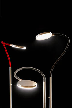 Reading light in satin aluminum and flexible arm in red fabric