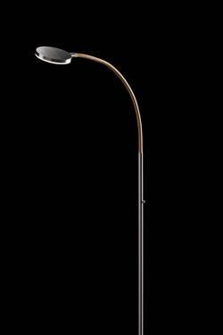 Reading light in satin aluminum and flexible arm in red fabric