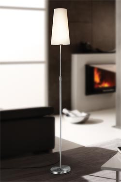 Lampadaire abat-jour conique blanc pied cylindre métal nickelé mat - Lampadaire by Holtkötter