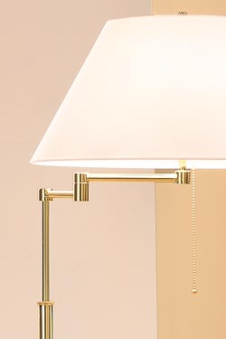 Lampadaire à chaînette ajustable en hauteur métal doré mat et brillant abat-jour blanc