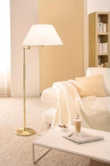Lampadaire à chaînette ajustable en hauteur métal doré mat et brillant abat-jour blanc - Lampadaire by Holtkötter