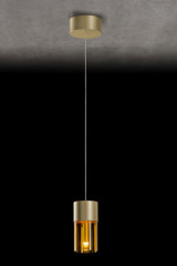 Aura gold metal and cognac glass pendant lamp - Pendants by Holtkötter
