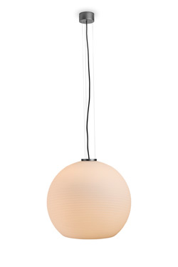 Golyo pendant lamp with matt white opal glass ball and black metal 