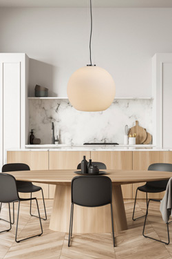 Golyo pendant lamp with matt white opal glass ball and black metal 