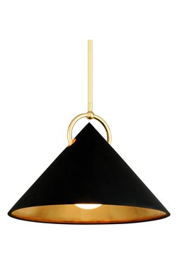 Charm black and gold cone pendant 58cm - Pendants by Hudson Valley