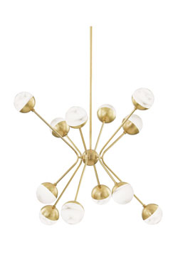 Saratoga lustre Sputnik 12 lumières en laiton vieilli et albâtre - Lustre by Hudson Valley