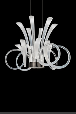 Pulse LED lighting chandelier in streaked and satin blown glass - Chandeliers by Italamp