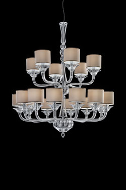 2-tiers clear crystal chandelier, beige cylindrical shades - Chandeliers by Italamp