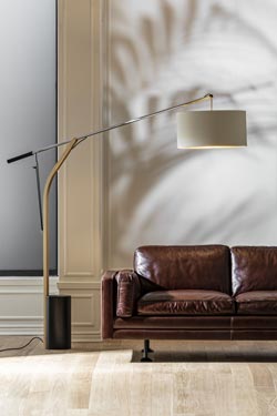 Aria floor lamp, offset and articulated, contemporary style 