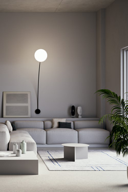 Grande applique minimaliste tige dorée et boule blanche Filo
