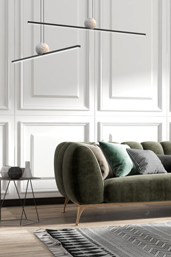 Suspension barre longue noire et marbre blanc Regolo 120cm