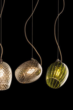 Suspension tulipe en verre fumé bullé