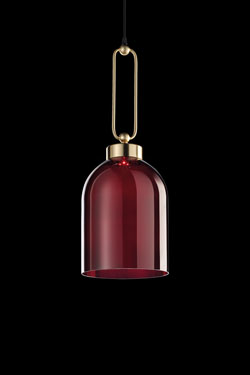 Valentina suspension en verre rouge et métal doré mat - Suspension by Italamp