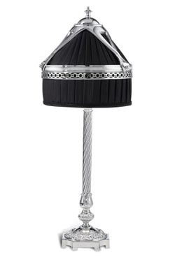 Diderot chrome bronze lamp and conical shade in black pleated silk - Table lamps by Jacques Garcia