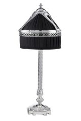 Diderot chrome bronze lamp and conical shade in black pleated silk - Table lamps by Jacques Garcia
