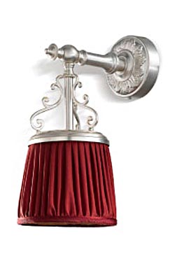 Violetta petite applique en bronze argent satiné et abat-jour plissé rouge théâtre - Applique by Jacques Garcia
