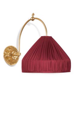 Racine large hanging wall lamp in gilded bronze and red theater lampshade - Wall lights by Jacques Garcia