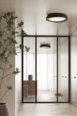 Dala contemporary round ceiling light in wood finish