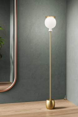 Opyo floor lamp in white opal blown glass and gold metal