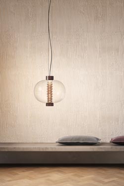 Bolha retro round pendant lamp in amber glass