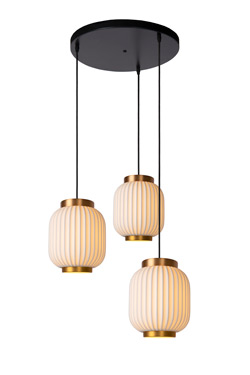 Gosse white and gold 3-light pendant lamp - Pendants by Lucide