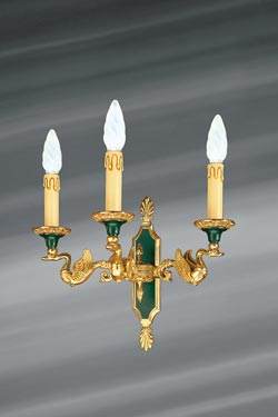 Applique dorée de style Empire, bronze massif, trois lumières - Applique by Lucien Gau