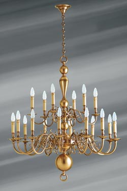 18- lights Dutch style brass chandelier  - Chandeliers by Lucien Gau