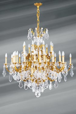 Bohemian crystal and gilded bronze chandelier Louis XV 45 lights - Chandeliers by Lucien Gau