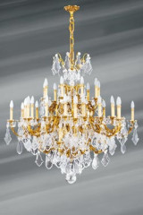 Bohemian crystal and gilded bronze chandelier Louis XV 45 lights - Chandeliers by Lucien Gau