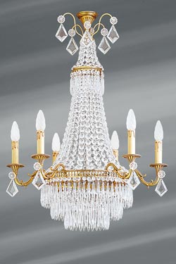 Bohemian crystal and old gold Louis XVI chandelier 9 lights - Chandeliers by Lucien Gau