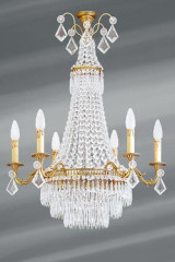 Bohemian crystal and old gold Louis XVI chandelier 9 lights - Chandeliers by Lucien Gau