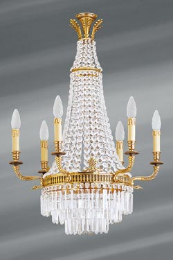 Bohemian crystal trimmings chandelier Louis XVI style 9 lights - Chandeliers by Lucien Gau