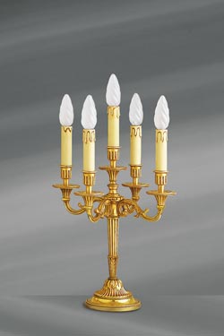 Chandelier bougeoir Louis XVI bronze patine vieil or, cinq bougies  - Lampe de table by Lucien Gau